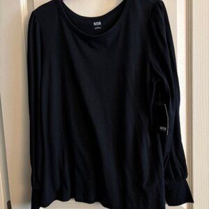 a.n.a. Women's Black Top Size L Scoop Neck Long Sleeve Cotton/Modal NWT